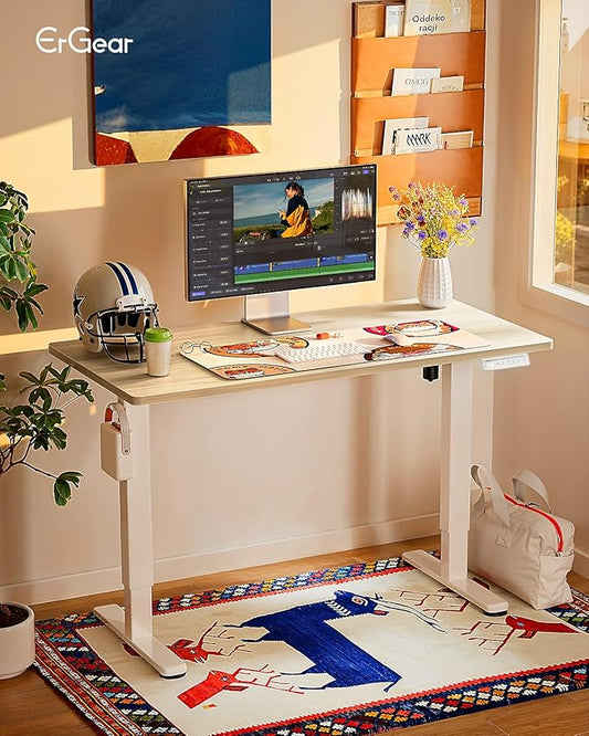 ErGear Height Adjustable Electric Standing Desk, 48 x 24 Inches Sit Stand up Desk, Memory Computer Home Office Desk, Natural