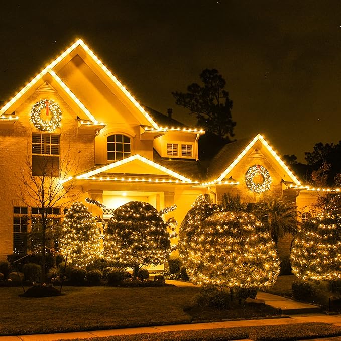 JMEXSUSS 1000 LED Christmas Outdoor String Lights Indoor with Remote 8 Modes Warm White Tree Lights Outdoor Plug in for Tree Room Yards Patio Wedding Outside Decorations