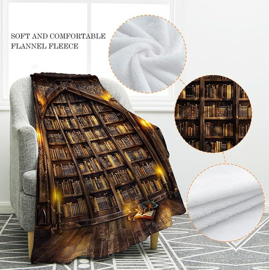 Jekeno Vintage Books Cat Bookshelf Blanket Gifts for Women Men Kids Girls Boys Husband Dad Halloween Birthday Christmas Library Bookcase Candle Decor Bedroom Study Classroom Living Room Throw 50"x60"