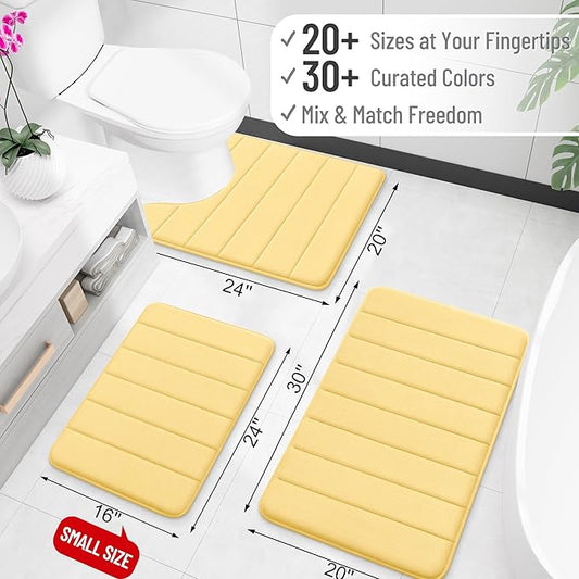 OLANLY Memory Foam Long Bathroom Rugs Runner 59x24, Super Soft Absorbent Bath Mat, Quick Dry, Machine Washable Shower Floor Rugs, Bathmat Carpet, Bathroom Home Decor Accessories, Yellow