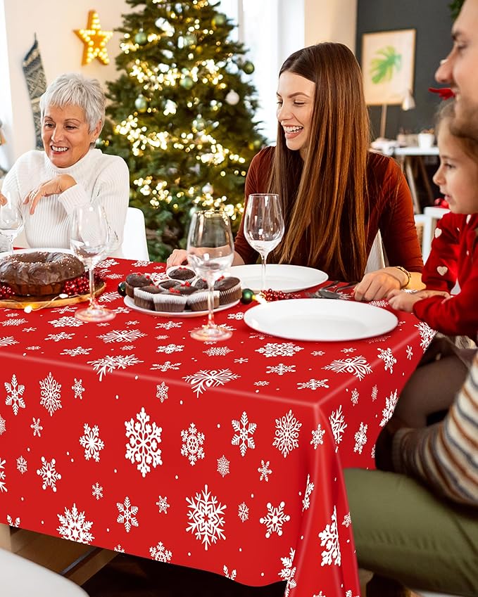 QZYL 12 Pack Christmas Table Cloths, 54" x 108" Holiday Plastic Tablecloth, Snowflakes Disposable Tablecloth Xmas Rectangle Tablecover, Christmas Table Decorations Holiday Party Decor