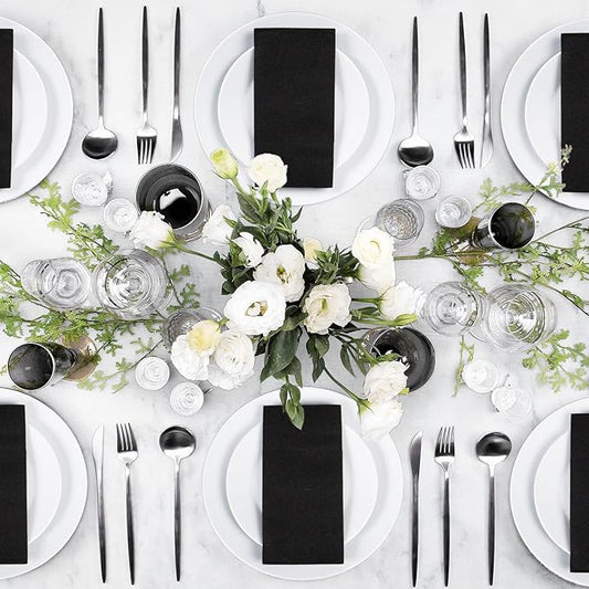 KAMMAK Black Napkins Disposable with Pocket Wedding Decorative Dinner Paper Napkins 100 Pack Linen Feel Prefolded Guest Hand Towels for Party Decoration, Cocktail Reception, Hotel (16.5 x 16.5 inch)
