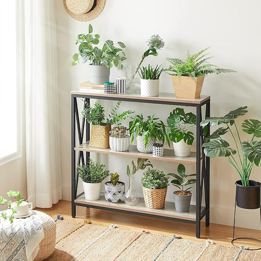 Sofa Table, Industrial Console Table, 3-Tier Narrow Side Table with Open Shelves, Foyer Table for Entryway, Hallway, Kitchen, Living Room and Bedroom, Easy Assembly, Greige CTHG8001Z1