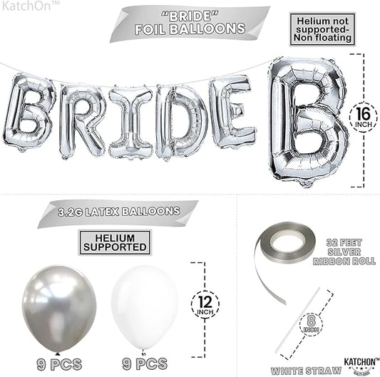 KatchOn, 23pcs Silver Bride Balloons Set - 16 Inch, Silver & White, for Bachelorette Party Decorations