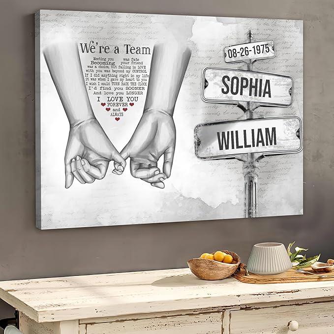 GABITA Personalized Couple Wall Art, Gift for Husband and Wife, Parent, Grandparent, We're A Team Canvas, Romantic Picture Frame Wedding Keepsake, Gift for Christmas, Valentine