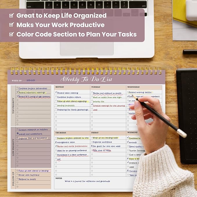 Weekly To Do List Notepad with 52 Undated Sheets(8.5"×11")6 Pack - Undated Weekly Planner Notepad for Office Desk Accessories and Supplies - Midnight Lilac