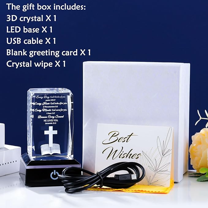 Movdyka 3D Crystal Christian Gifts for Women Men Inspirational Bible Verse Religious Keepsake with Colorful LED Night Light, Encouragement Spiritual Gifts for Women on Birthday Christmas