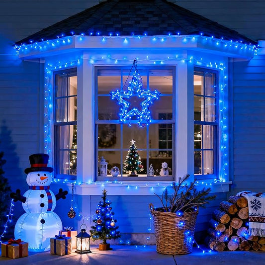 JMEXSUSS 600 Blue LED Christmas Lights Outdoor Waterproof 168ft Blue String Tree Lights Indoor Plug in 8 Modes for Bedroom Fireplace Halloween Party Xmas Christmas Decorations