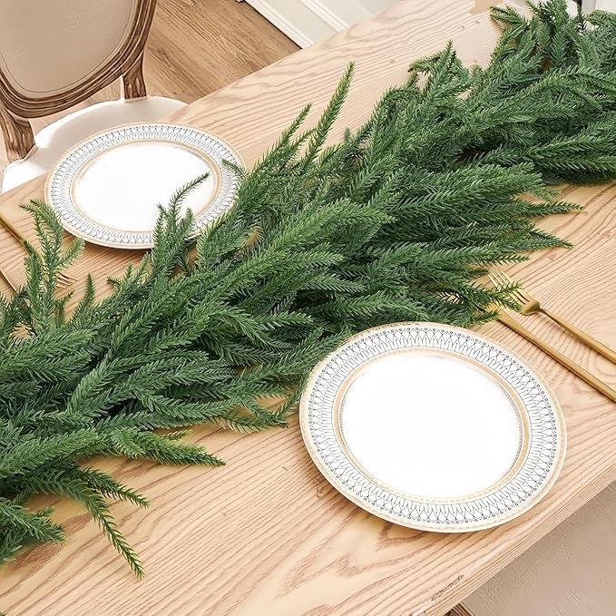 2 Pcs Norfolk Pine Garland,12FT(2 * 6FT) Real Touch Christmas Garland Artificial Greenery Garland for Mantle,Table, Wall, Indoor, Outdoor Christmas Decorations