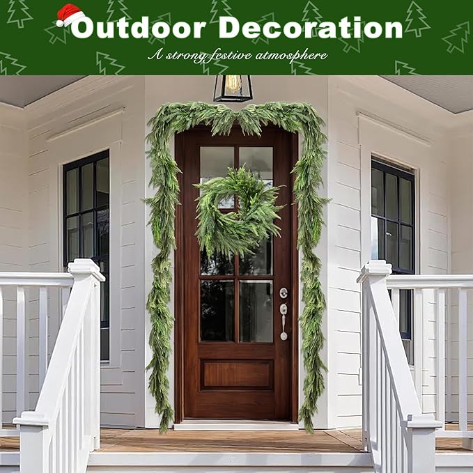 Christmas Norfolk Pine Garland - Soft-Touch Artificial Greenery for Mantle, Table, Fireplace, Wall - Winter Xmas Decor (15FT, Needle-Pine)