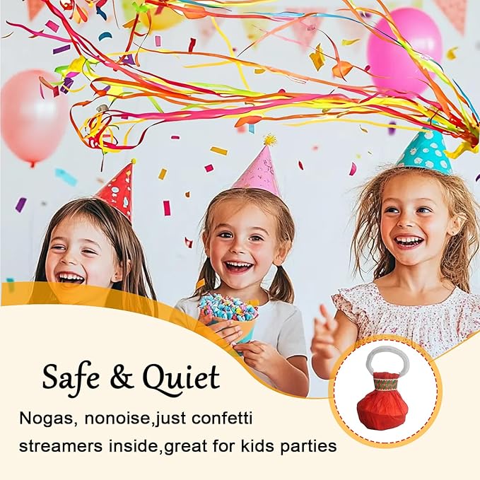 12Pack Hand throw Streamer Poppers 6 Color Mix No Mess Confetti Poppers,Party Poppers No Mess Streamers Easy to Clean Ideal for Celebrations Birthday and Festival