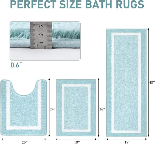 Pauwer 3 Piece Bath Mat Set, Non Slip Plush Mats, Absorbent Shaggy Rug Set with U-Shaped Contour Toilet Mat for Bedroom, Living Room