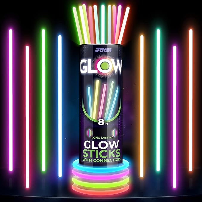 JOYIN 600 Pcs 8" Glow sticks Bulk Party Favors Pack, Neon Glow in the Dark Party Supplies, Light Up Necklaces and Bracelets with Connectors, Christmas, Halloween, Football, Birthday Decorations