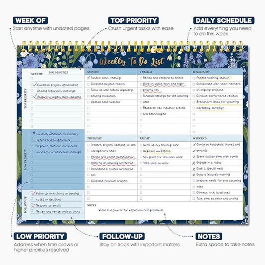 Taja Weekly To Do List Notepad with 52 Undated Sheets(8.5"×11")- Weekly Desk Planner for Women & Man, Work and Home - 1 Pack Ocean Bloom
