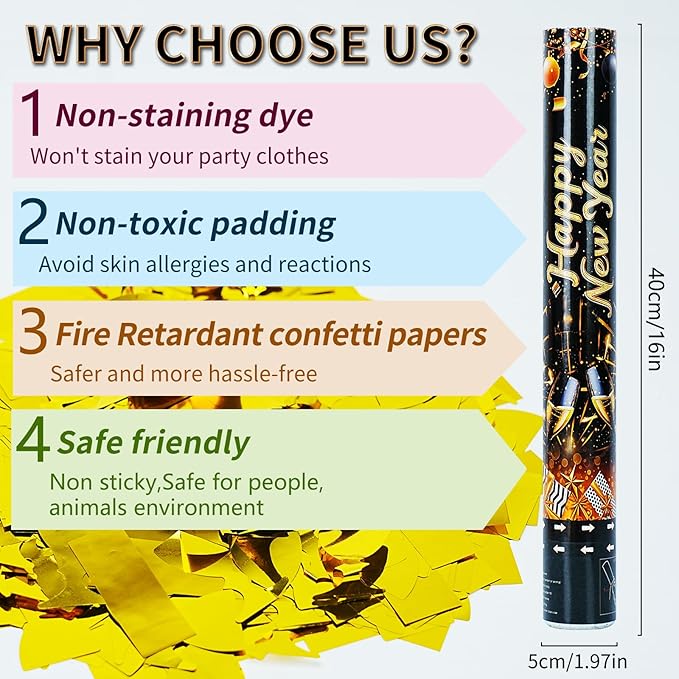 16 inch Christmas Thanksgivings New Years Eve Confetti Poppers,Golden Confettis Cannons Bulk with Gold Paper &Cup Design for Thanksgiving Parade Xmas Party Favor Supplies New Year's Eve celebration