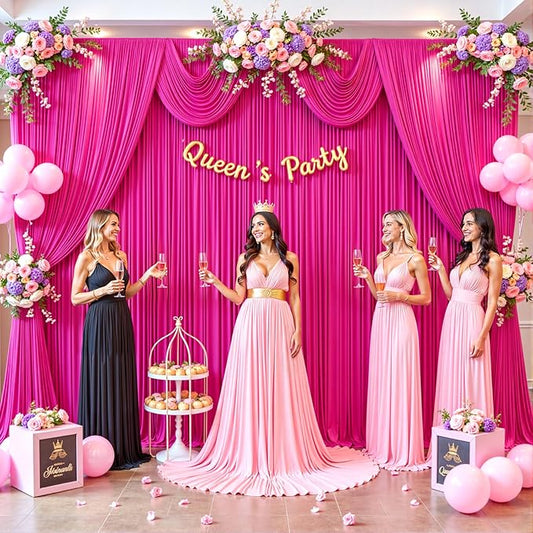 10 Panels Fuchsia Backdrop Curtain for Parties Birthday Party Wrinkle Free Hot Pink Photo Curtains Backdrop Drapes Fabric Decoration for Wedding 50ft(W) x 10ft(H)