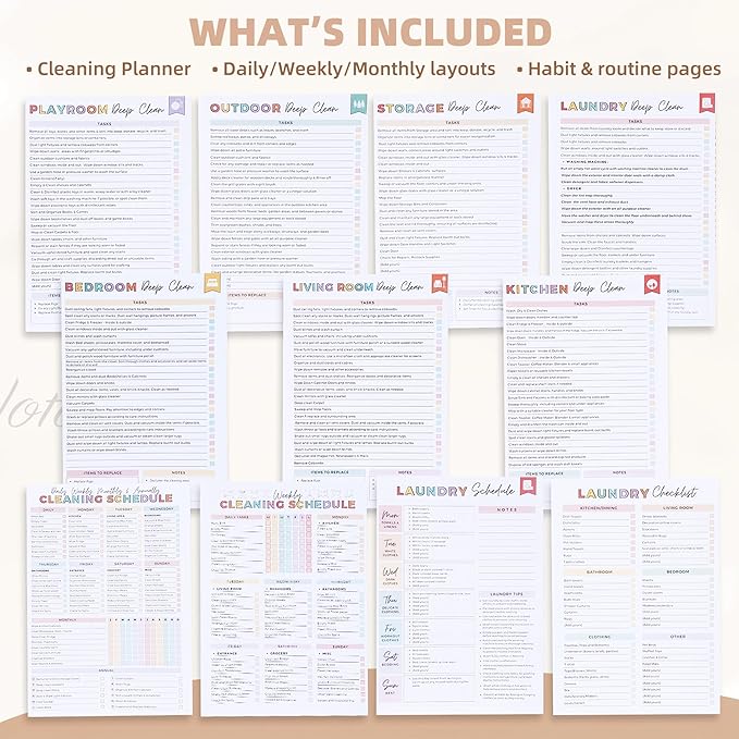 PGJ ADHD Cleaning Planner for Adults β Undated Daily, Weekly & Monthly Cleaning Schedule & Checklist β Household Chores Organizer Notebook for Home Management, Routine Tracking Family Cleaning Tasks