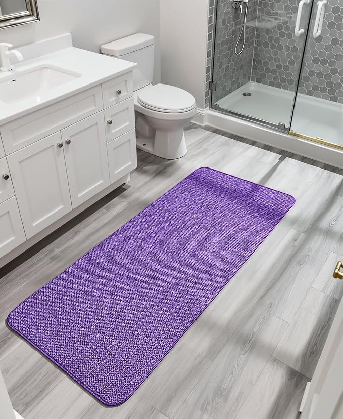 Bath Mat,Ultra Thin Bathroom Runner Rugs,Large Bath Mats for Bathroom,Quick Dry,Non-Slip,Machine Washable,Low Pile,Bath Rug,Shower Outside,Sink,Home Decor Accessories.Purple,1'5"x4'11"(17x59inch)
