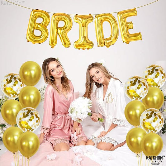KatchOn, Bride Balloons Gold Set - 16 Inch, Pack of 19 | Bride Balloons for Bachelorette Party Decorations | Gold Bride Balloon, Latex Balloons | Bridal Shower Decorations | Bachelorette Balloons