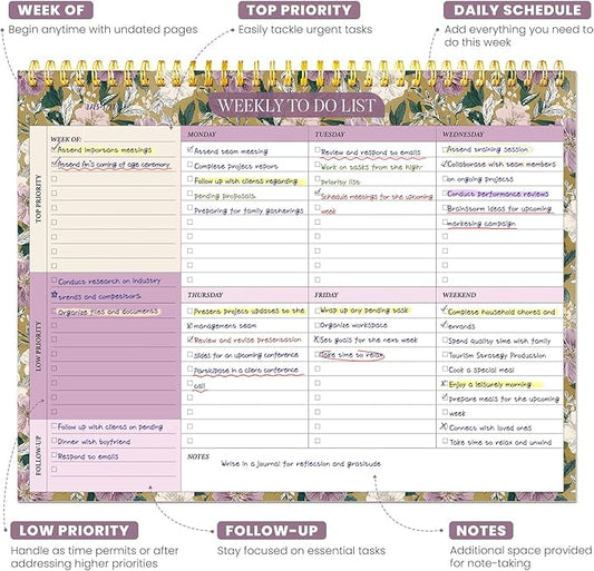 Weekly To Do List Notepad with 52 Undated Sheets(8.5"×11")- Undated Weekly Planner Notepad for Office Desk Accessories and Supplies - Twilight Garden