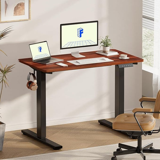 FLEXISPOT EN1 One-Piece Standing Desk with 1-Inch Thick Desktop, 48"x24" Electric Height Adjustable Desk for Home Office & Multi-Device Workstations, Mahogany