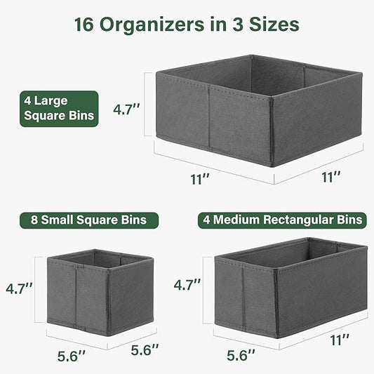 Kootek 16 Pack Drawer Organizer Clothes, Dresser Drawer Organizers for Clothing Fabric Foldable Closet Organizers and Storage Bins for Baby Clothes, Nursery, Underwear, Bras, Socks