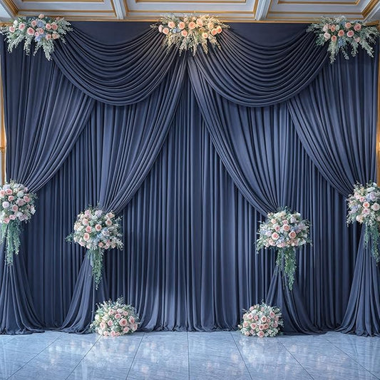 10x10 Navy Blue Backdrop Curtain for Parties Wrinkle Free Photo Curtains Backdrop Drapes Fabric Decoration for Wedding Birthday Party Baby Shower 5ft x 10ft,2 Panels