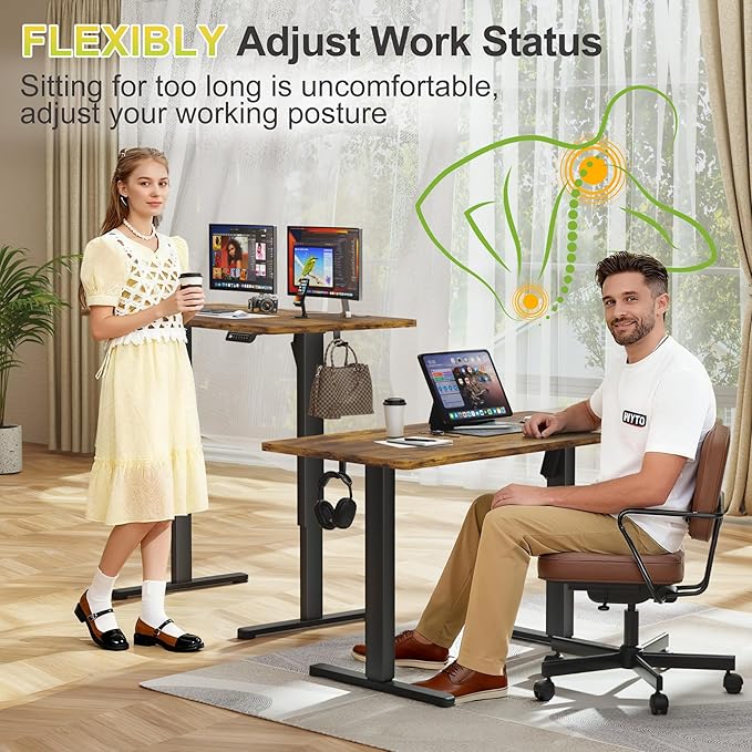 Furmax Electric Standing Desk, 40 x 24 Inches Sit Stand up Desk, Sit Stand Height Adjustable Home Office Desk with 4 Height Position Memory - with Splice Board (Rustic Brown, 40)