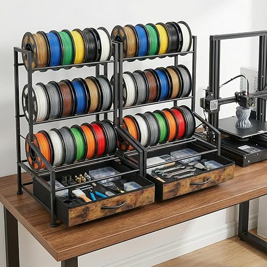 3D Printer Filament Storage Rack with Fabric Drawer,Dust Proof & Sturdy Metal 3D Printing Accessory for Organized Workspace Sturdy Spool Holder for PLA ABS TPU Nylon Filament Organizer