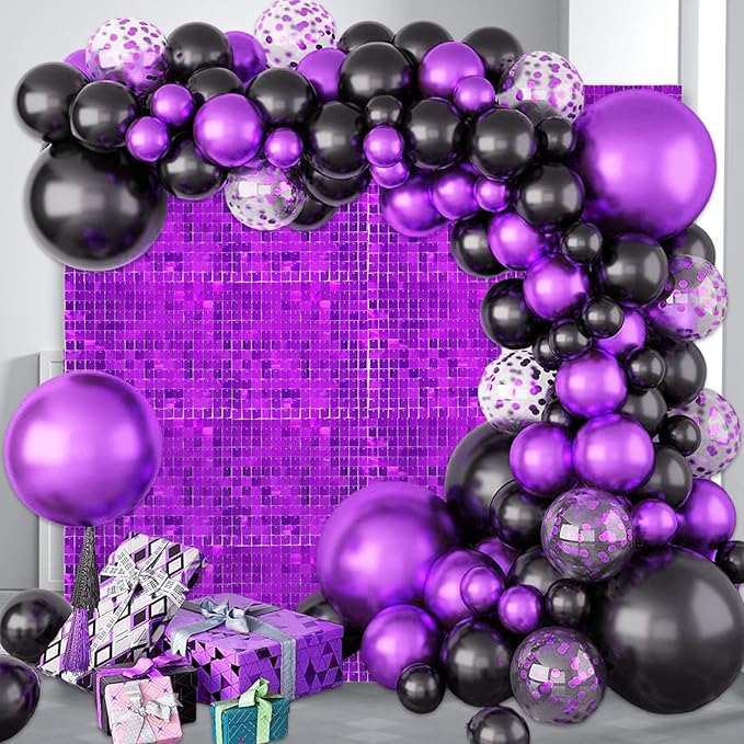 48 PCS Purple Shimmer Wall Backdrop, Square Sequin Photo Backdrops Panel, Glitter Wall Background for Birthdays, Weddings, Halloween, Engagements, Disco Bachelorette Party Decoration (6FTx8FT)