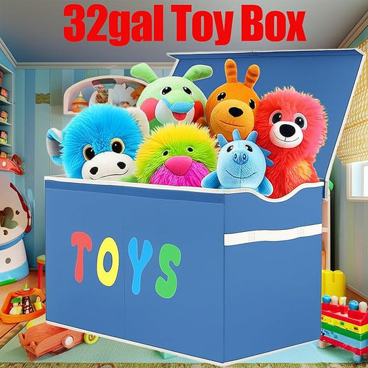 Toy Box Chest, Collapsible Sturdy Storage Bins with Lids, Extra Large Kids Toy Storage Organizer Boxes Bins Baskets for Kids, Boys, Girls, Nursery Room, Playroom, Closet (Classical Blue)