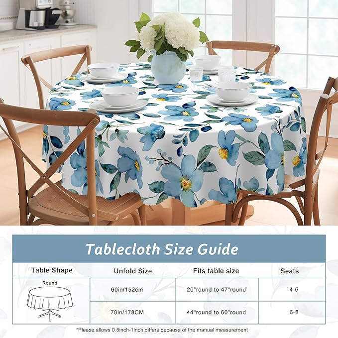 Eikione Summer Round Tablecloth,Tablecloth Waterproof and Wrinkle-Free, Round Table Covers, Summer Decorations for Home 60inch