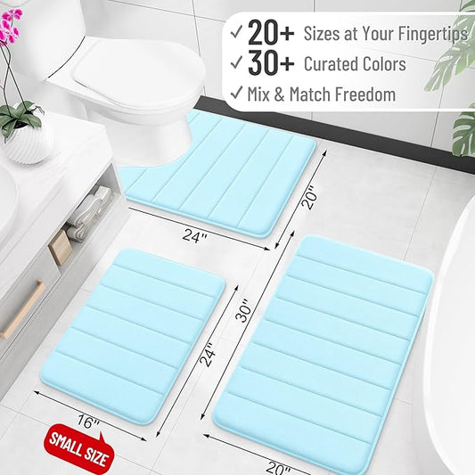 OLANLY Memory Foam Bath Mat 70x46, Super Soft Absorbent Bathroom Rugs, Quick Dry, Machine Washable Shower Floor Rugs, Bathmat Carpet, Bathroom Home Decor Accessories, Sky Blue