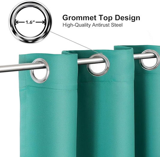 ChrisDowa Blackout Curtains 90 Inches Long for Living Room, Grommet Thermal Insulated Room Darkening Curtains for Bedroom (1 Panel Set, Teal, 52W x 90L)