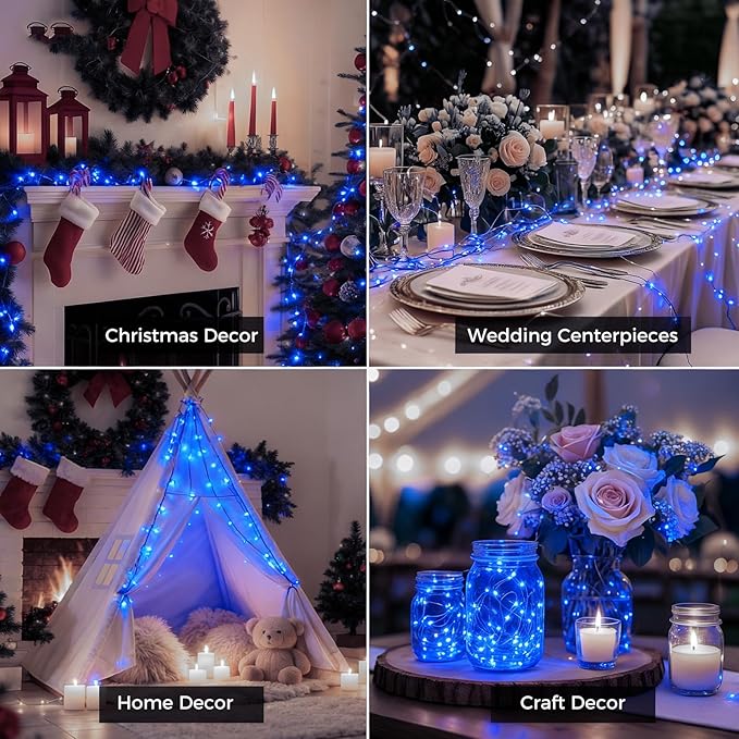 litogo 30 Pack 7FT 20 LED Fairy Lights Battery Operated, 3 Lighting Modes, Bulk Mini Twinkle String Lights Waterproof Silver Wire for Weddings Mason Jars Party Christmas Decorations-Blue