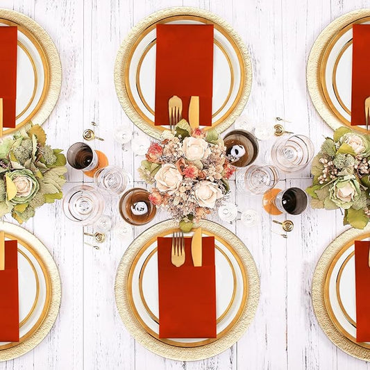 KAMMAK Dinner Napkins Disposbale Terracotta and Orange Cloth Like Paper Napkins with Pocket 100 Pack Wedding Reception Guest Hand Towel for Party Decoration, Bathroon, Kitchen (16.5 x 16.5 inch)