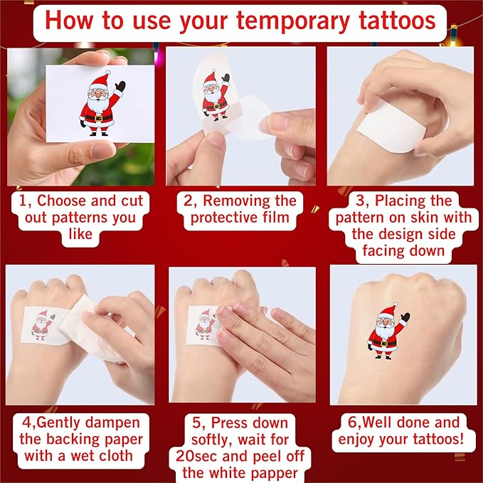 Christmas Temporary Tattoos | Christmas Decorations Party Favors Accessories Goodie Bags Stocking Stuffers Stickers Xmas Santa Claus Reindeer Snowman Gift Idea For Kids Boy Girl Teen Adult-60Pcs
