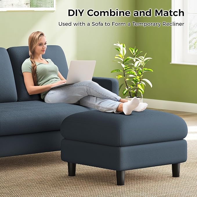 83" Couches for Living Room, Comfy Sofas for Living Room with Storage Ottomans, Teddy Sofa Couch, Tool-Free Loveseat Sofa, All-Wood Love Seat Couches, U Shaped Couch Pillows Include, Blue Grey