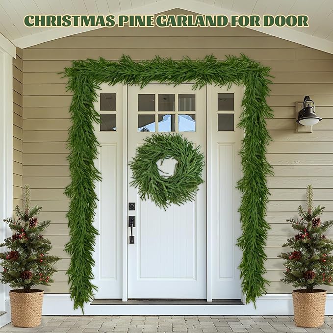 6FT Norfolk Pine Garland, Real Touch Artificial Greenery Garland, Flexible and Fluffable Christmas Garland Decorations for Mantle, Table, Staircase, Fireplace, Wall (6 Feet)