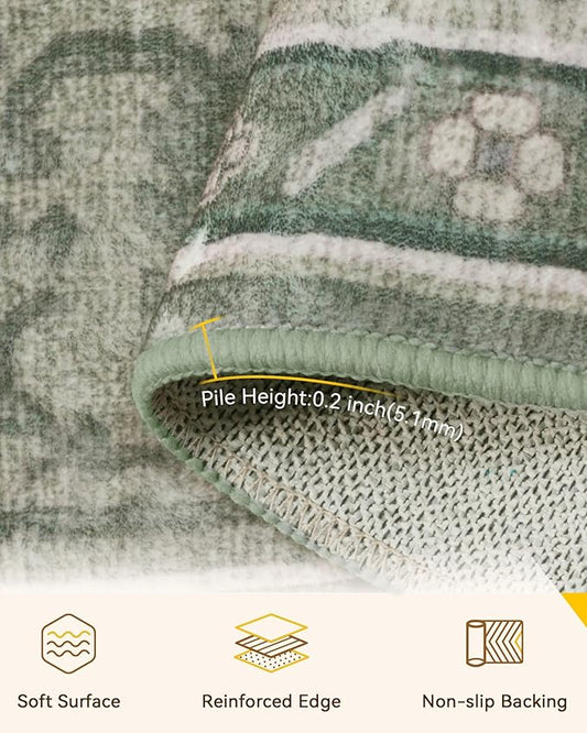 Area Rugs 3'x10' Runner Rug Non Slip Washable for Kitchen Hallway Bedroom Beside Laundry Room Bathroom Rug, Floor Carpet, Dark Green Gray