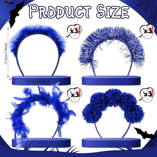 12 Pcs Christmas Fuzzy Pom Pom Headbands Fluffy Yarn Feather Tinsel Spirit Party Headwear for Birthday Festival