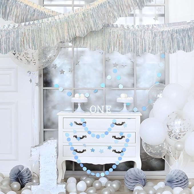 LOLStar 6 Pack Silver Foil Fringe Garland Christmas Party Decorations, 59Ft Tinsel Streamers Shiny Silver Wall Hanging Tinsel Fringe Banners for Wedding Birthday Anniversary New Year Party Decor