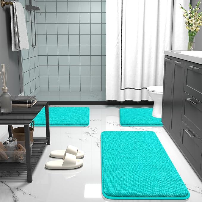 OLANLY Thick Memory Foam Bath Mat Rug 44x24, Extra Soft Absorbent Bathroom Rug, Quick Dry Bath Mats, Non-Slip, Machine Washable Carpet for Bathroom, Tub and Shower, Home Decor Accessories, Teal