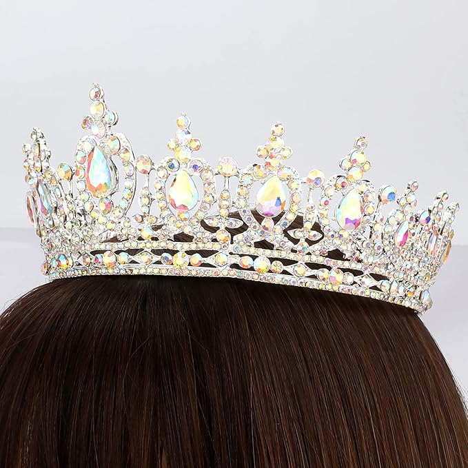 COCIDE Queen Crown for Women Crystal Tiara and Crown for Girl Rhinestones Hair Accessories for Wedding Bride Birthday Party Prom Bridal Bridesmaid (Aurora Borealis + Silver Tiara)