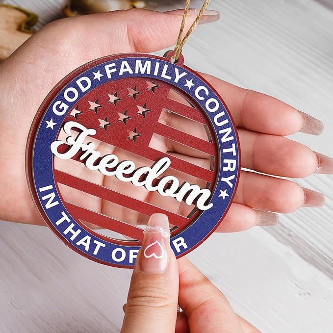 United States 250th Anniversary Ornament, Wooden 250th Anniversary USA Christmas Tree Ornament, 250 Patriotic American Flag Christmas Ornaments, Gift for US Citizens, Patriotic Collectors (Freedom)