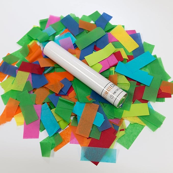 Ultimate Confetti Flick Stick - Handheld 6" Launcher Wand, Flick to Launch Biodegradable Tissue Confetti (MultiColor, 8 Confetti Tubes, 2 Handful of Confetti per Wand, 1.5oz)