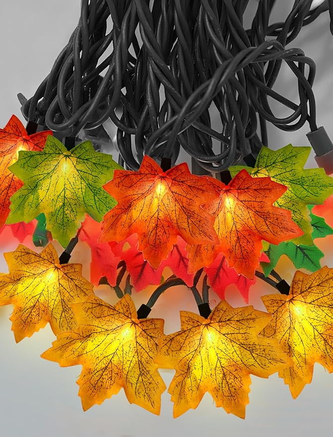 Fall String Lights Maple Leaf Lights, 13.6FT Outdoor String Lights Plug in with 35 Multicolor Maple Leaf Bulbs for Autumn Thanksgiving Christmas Indoor Outdoor Party Decor