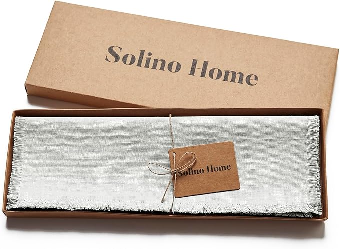 Solino Home Linen Light Grey Placemats Set of 4-100% Pure Linen Placemats 14 x 19 Inch for Fall, Autumn, Christmas, New Year - Fringe, Handcrafted and Machine Washable