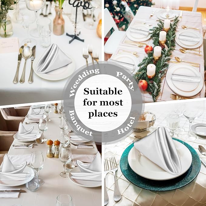 Bailarina 120 Pack Silver Satin Napkins,17x17 Inches Wedding Napkins Square Soft Silky Table Napkins Bulk Decorative Elegant Cloth Napkin for Party Decoration, Banquet,Wedding,Graduation
