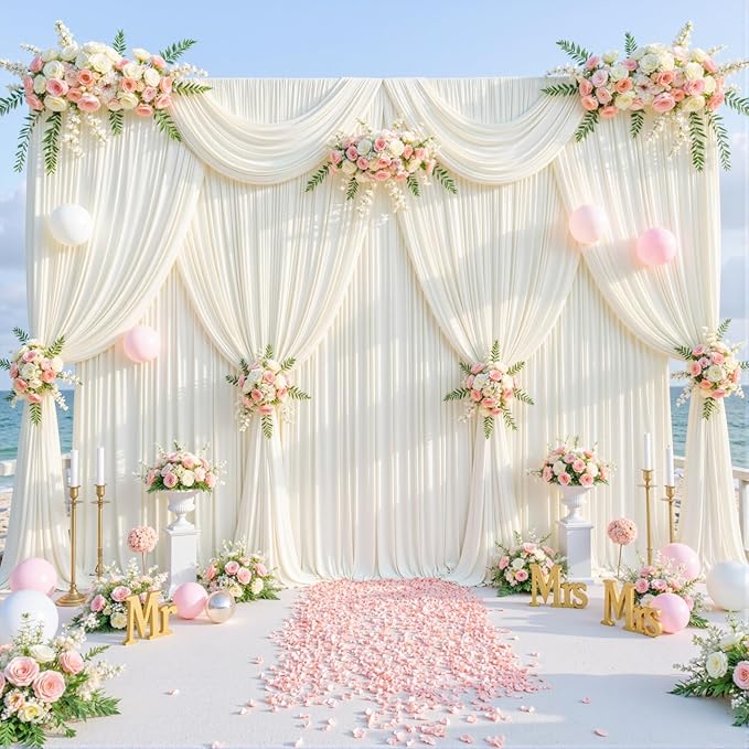 Ivory Backdrop Curtain for Wedding Parties Wrinkle Free Ivory Photo Curtains Backdrop Drapes Fabric Decoration for Baby Shower Photoshoot 5ft x 7ft,2 Panels